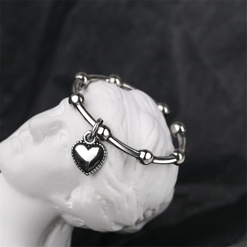

Hot Offer Bead Chain Heart Shape Vintage Ring The Gothic Style Antique Silver Plated Accessories For Women Gift African Jewelry