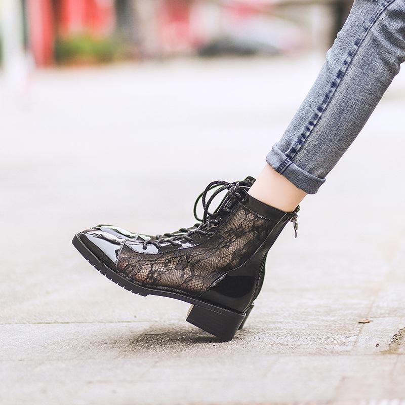 

boots hollow back zipper sandals square Autumn 2021 new cool head thick heel bandage style boot girl, Black