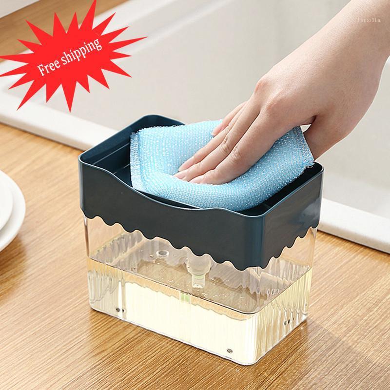 

2-in-1 Soap Pump Dispenser With Sponge Holder Liquid Dispenser Container Hand Press Soap Organizer Kitchen Cleaner Tools new1