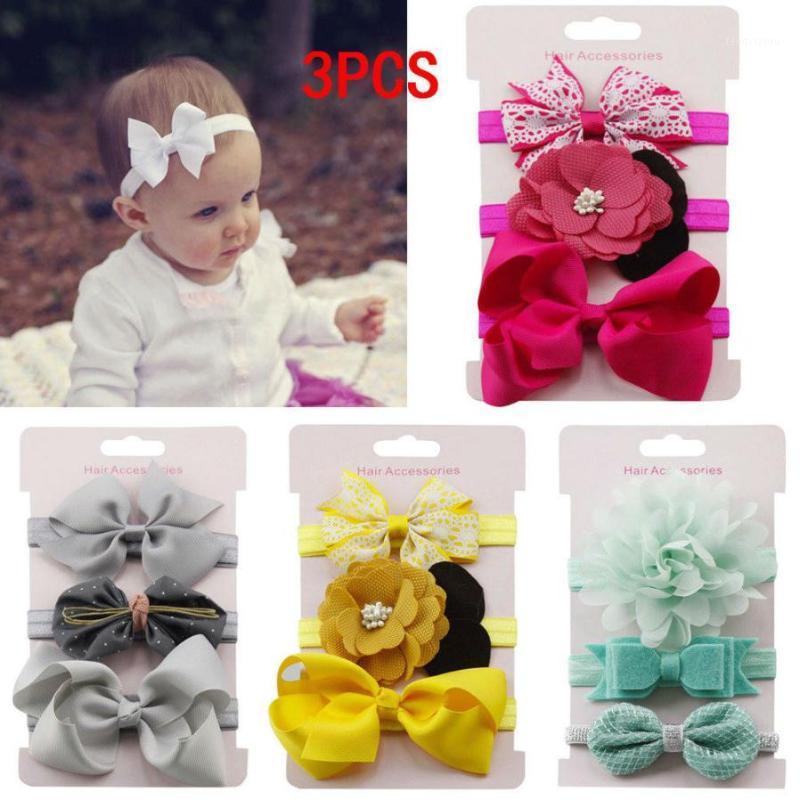 

3Pcs Kids Elastic Floral Headband Hair Girls baby Bowknot Hairband Set Solid Headwear baby hair accessories1, Beige