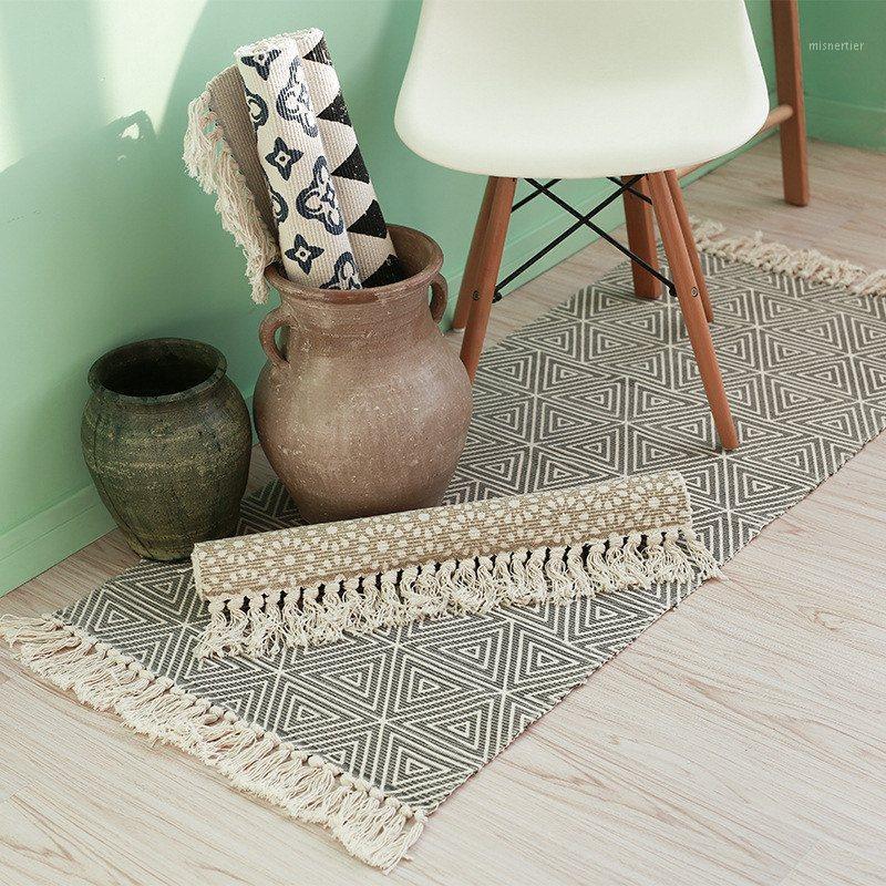 

Nordic Style Rhombus Carpets For Sofa Living Room Bedroom Rug Yarn Dyed Sofa Cotton Blanket Multifunction Rug Tapestry Bedspread1