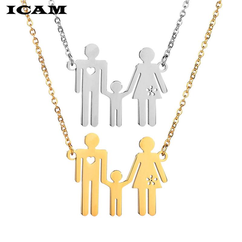 

ICAM Silver Color Dad Mom Son Pendant Necklace Hand In Hand Family Necklace Of Mather Child Gift