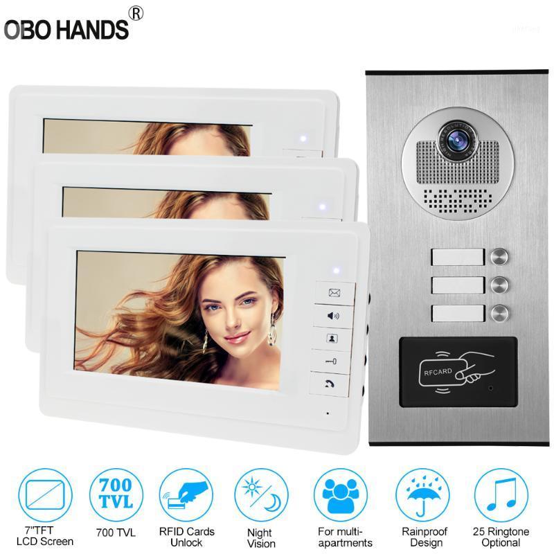 

Upgraded 7'' Wired Video Door Phone Intercom System RFID Access Entry Camera Door Bell 2 Monitors Multi- Apartments/Family/Home1