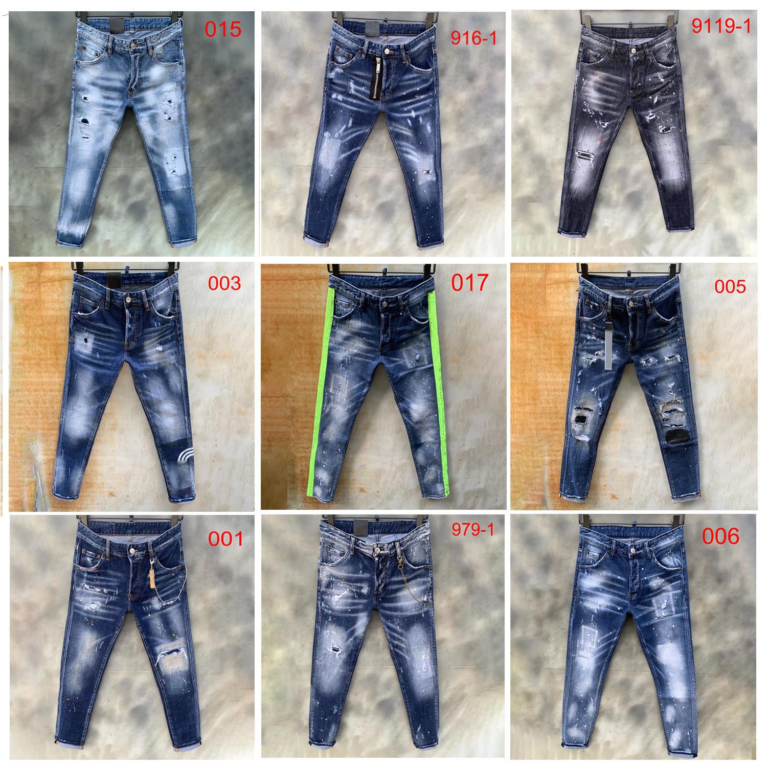 

2020 mens jeans denim ripped jeans for men skinny broken Italy style hole bike motorcycle rock revival pants12s tyle Ruf, Blue