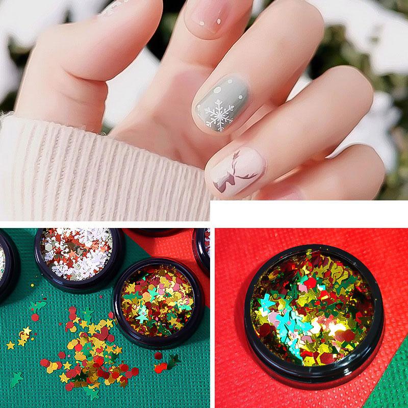 

6 Colors Xmas Tree New Year Nail Glitter Sequins 3D Christmas Snowflake Sticker Nail Art Slice Design Manicuring DIY Accessories