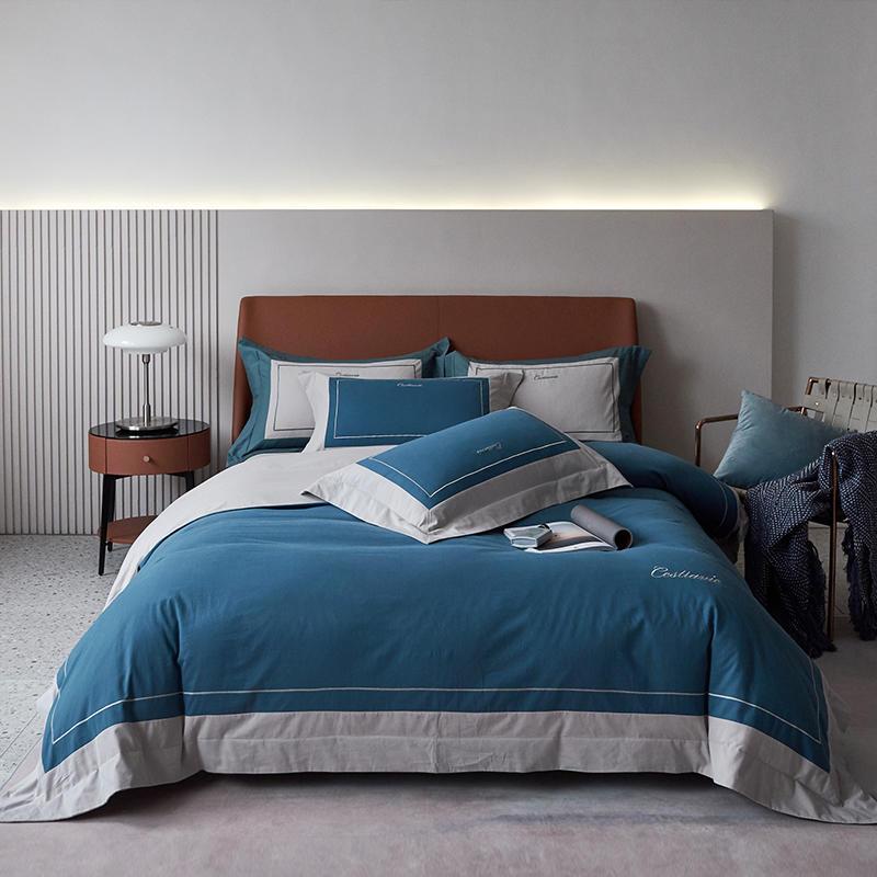 

2021 new products 80 count long staple cotton Frosted embroidery Bed Set luxury bedding king size 4-piece set