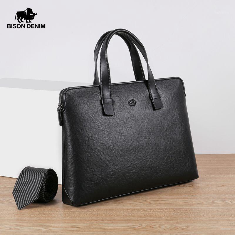 

BISON DENIM Genuine Leather Brand Business Men Briefcase Bag Luxury Cowskin Laptop Office Work Bag Man Shoulder N200501, N20050-3b