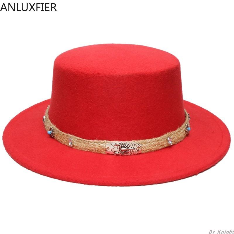 

A184 Adults Wool Fedoras Hat Men and Women Woolen Fedoras Flat Hats Roof Dome Ellipse Top Pork Pie Bowler Hat Caps, Black