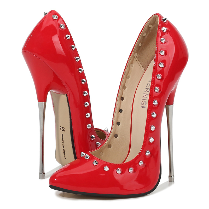 

2021 female super metal pumps rebite 16cm thin heels club high performance fetish party shoes more size VECS, Black