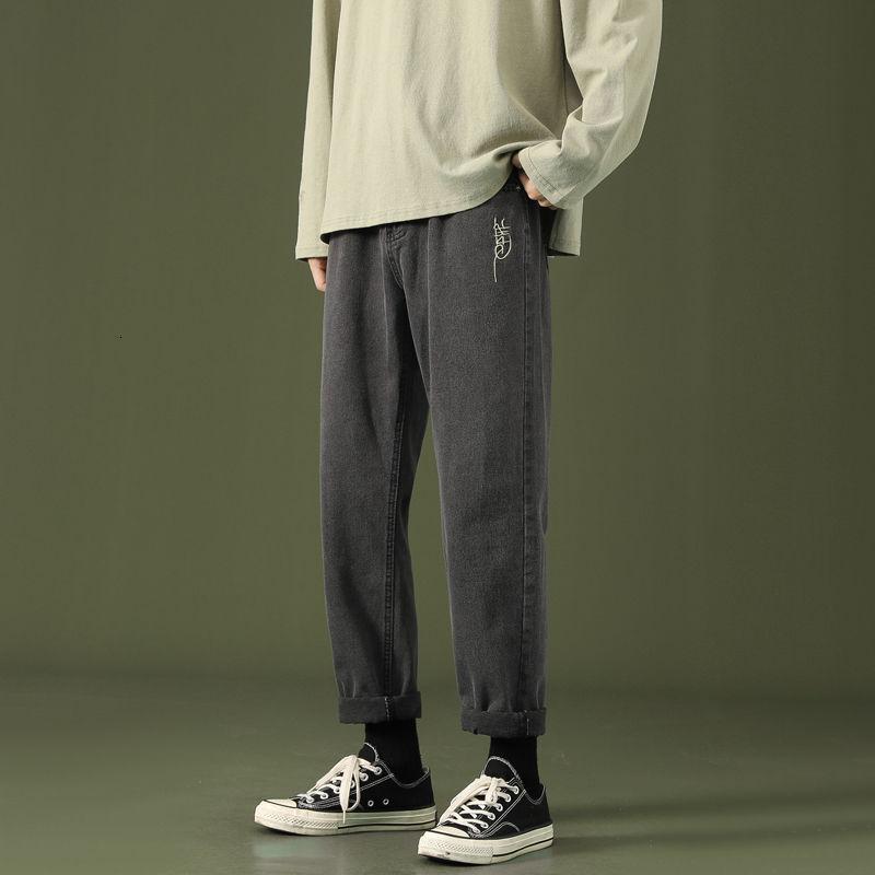 

Men's jeans 2021 spring and winter new trendy small straight all-match printed jeans loose casual fashion young men's clothing, Blue