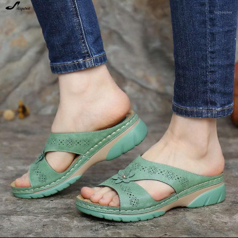 

Adisputent Shoes Women's Sandals Peep Toe Ladies Casual Shoes For Women Flower Rome Style Female Slippers Woman Sandales Summer1, Green