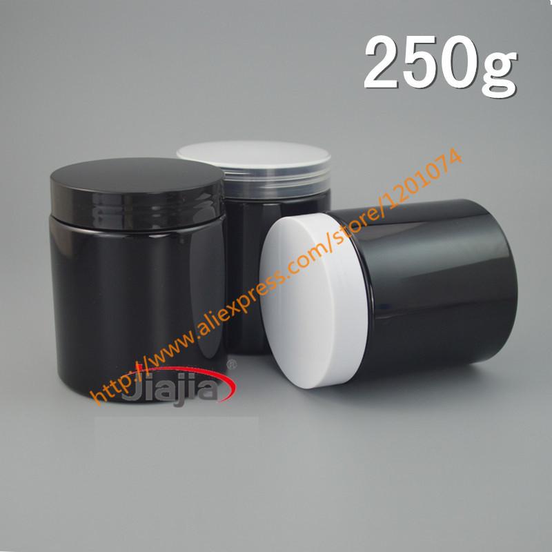 

250g PET black Cosmetic Cream Jar Plastic bottle with black/white/clear plastic Cap, Wedding Candy Box