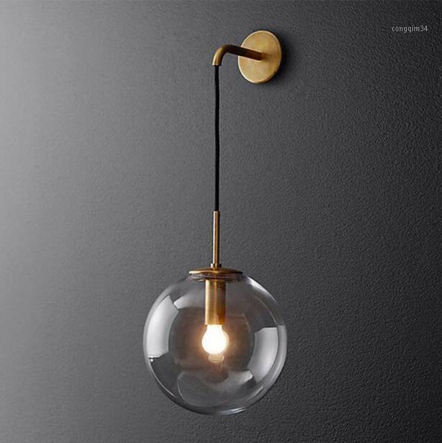 

Postmodern Glass Ball Wall Lamp Iron American Retro LED Bedside Living room Corridor Stair Light RH Nordic Lamp Circle1