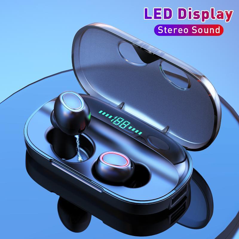 

Kowkaka Bluetooth 5.0 Wireless Earphone TWS Touch Control Earphones Stereo LED Display Earbuds Sport Waterproof Headset with Mic1, Black