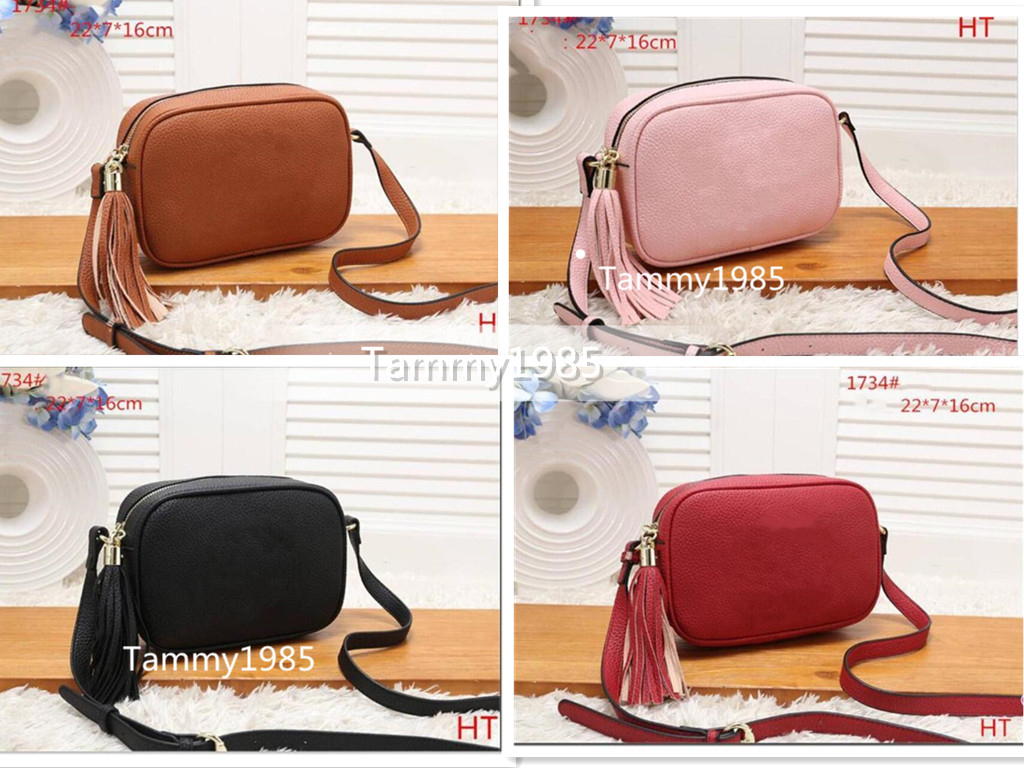 

7 Colors High quality womens Fashion Women Leather Tassel Soho Bag Disco Shoulder Bag Purse handbags with Dust bag, Red