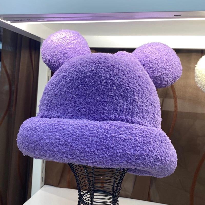 

Solid Color Lambswool Bear Ears Bucket Hat Female Cute Wild Selling Cute Fisherman Cap Autumn and Winter Warm Basin Hat, Black