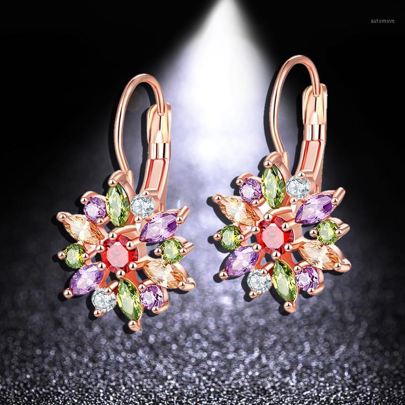 

HUAMI 2020 New Earrings Gold Color Zircon Fashion Elegant Hot Trendy Luxury Crystal Flower Stud Earrings For Women1