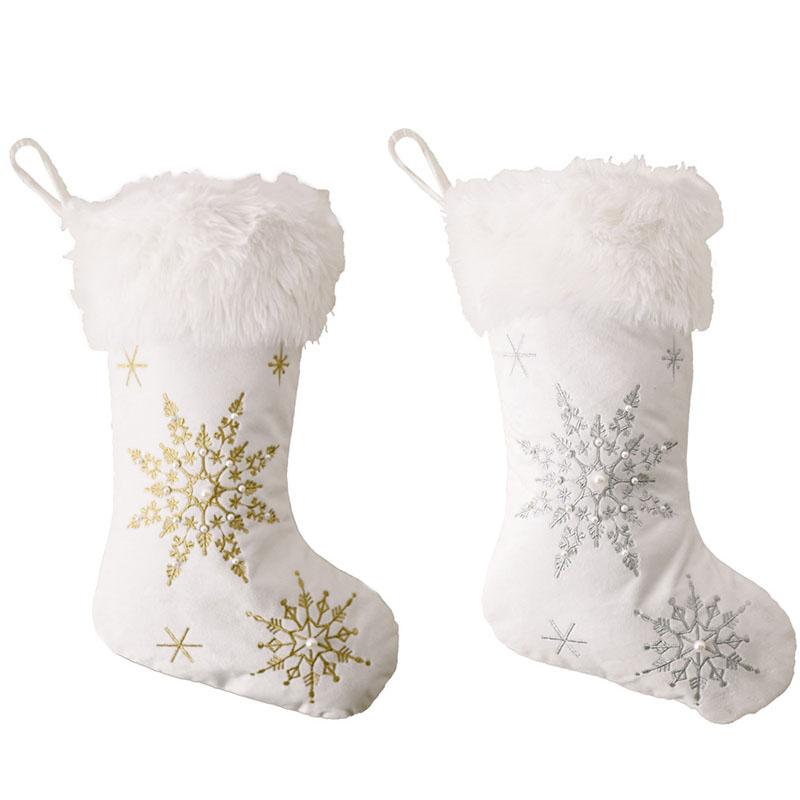 

Promotion! Snowflakes Christmas Stockings Pearl Plush Gifts Bag Xmas Tree Hanging
