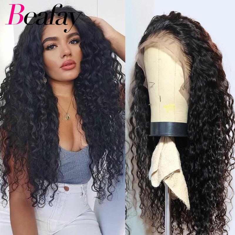 

180% Beafay 28inch 13x4 Lace Frontal Human Hair Wigs Pre Plucked Brazilian Deep Wave Remy Lace Front Wigs For Black Women Full, 13x4 lace wig