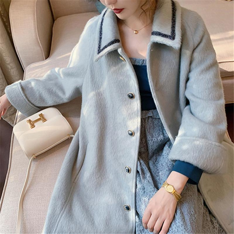 

Winter Fashion 2020 Women Belt Wool & Blends Jacket Casual Contracted Temperament warm Collect Waist Dust Coat Women Y8, White