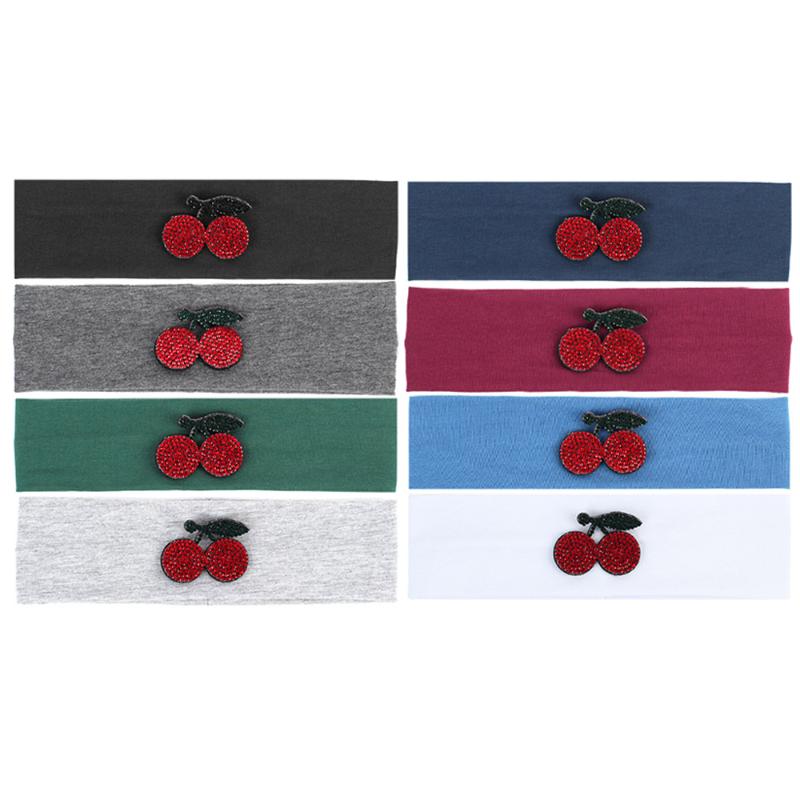 

Newborn Children Summer Cotton Plain Stretch Head Band for Baby Turban Flat Headband Cute Red Cherry Headbands for Girls, Black