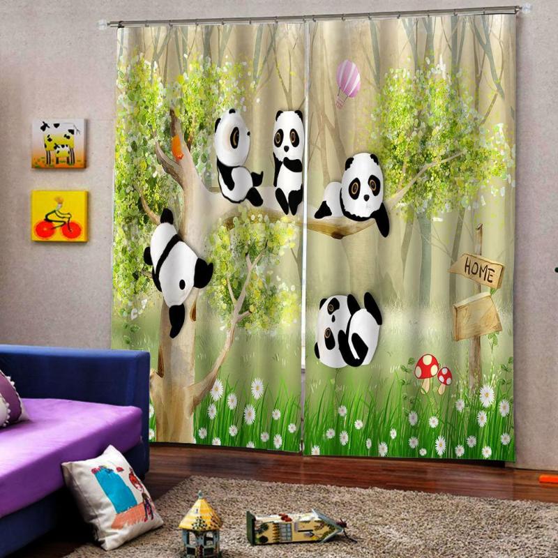 

Animal Park Panda Curtains For kids room Living room Bedroom Blackout Window Drapes Home Decor Customizable any size, As pic