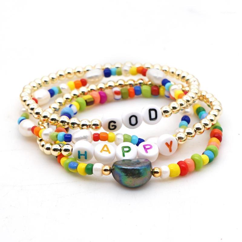 

Go2boho Rainbow Letter Bracelets Natural Pearl Bracelet Jewelry Woman Japanese Fadeless Golden Beads Fashion Handmade Pulseras1