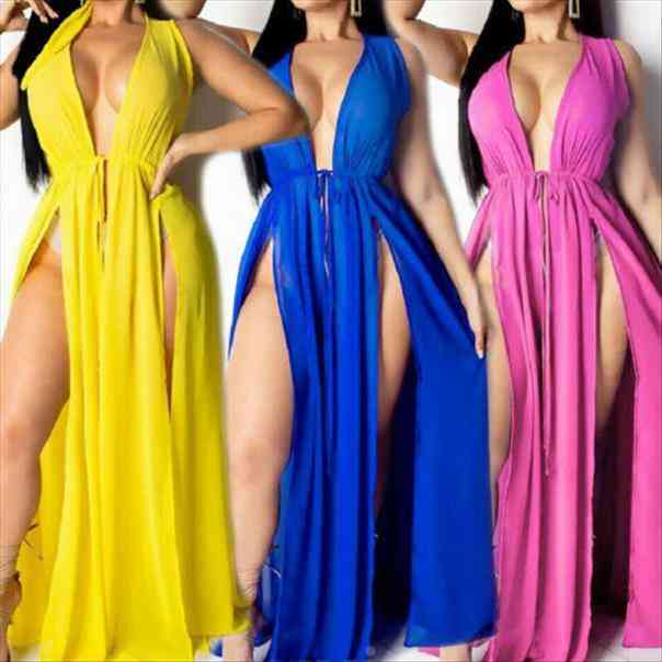 

Sexy Women Party Dress Boho Deep V Maxi Dress Sleeveless Ladies Casual Gown Party Clubwear Girls Vestido Infantil, Black;gray