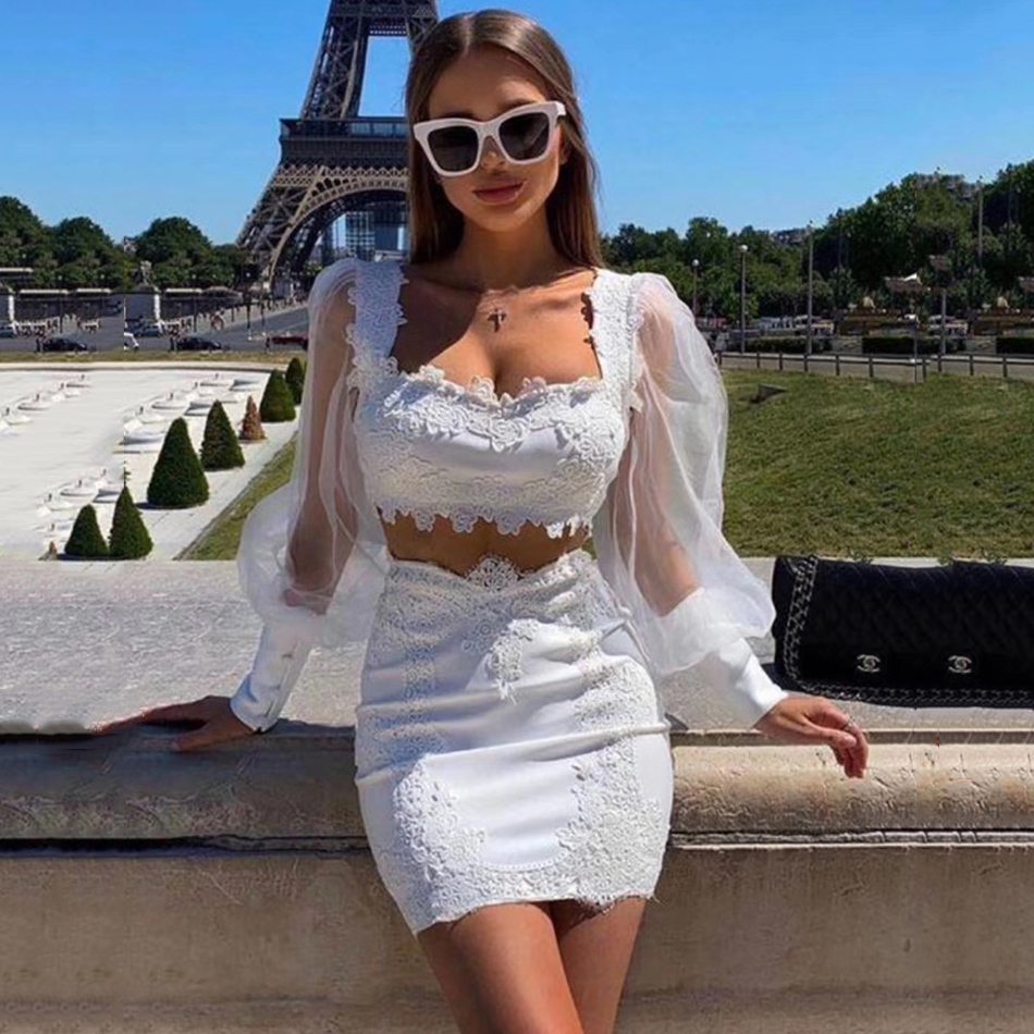 

Recent 2020 Most 2-piece Ladies Sexy Long-sleeved White Ensemble Rentals Mini Short Skirt Tight Fashion Suit Bandage 56l5, Red