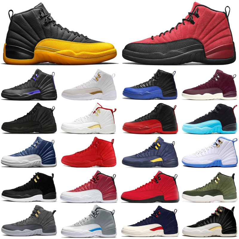 

2021 Dark Concord 12 12s jumpman men basketball shoes Reverse Flu Game University Gold Gamma blue mens trainers sports sneakers size 7-13, #16 bordeaux