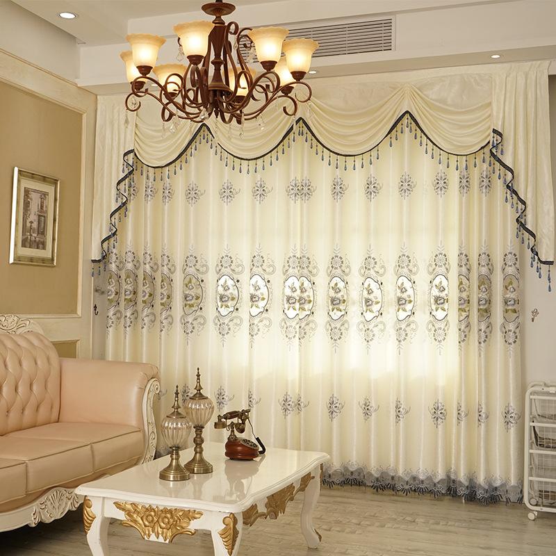 

High-grade European Hollow Embroidery Semi-shading Curtains for Living Dining Room Bedroom, White tulle
