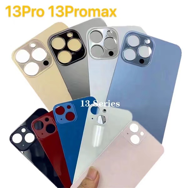 

OEM 50PCS Big Hole Back Housing Battery Door Glass Cover with Adhesive Replacement for iPhone 13 Pro 13 Pro Max
