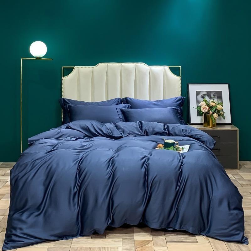 

100%Lyocell Tencel Duvet Cover Cooling Luxuious Silky Soft Smooth Bedding set Duvet Cover Bed Sheet Pillowcases Queen King 4Pcs, Color 10