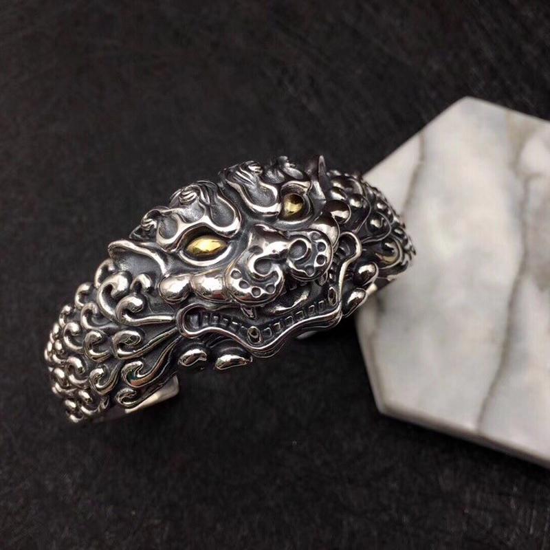 

Bangle Sterling Silver Exaggerated Personality Domineering Pixiu Men's Open Retro Ring