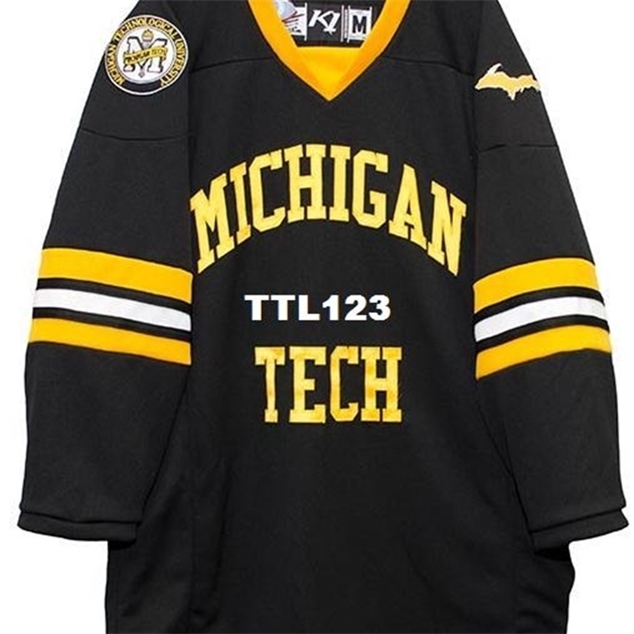 

Real Men real Full embroidery Michigan Tech Hockey Jersey 100% Embroidery Jersey or custom any name or number Jersey, Black