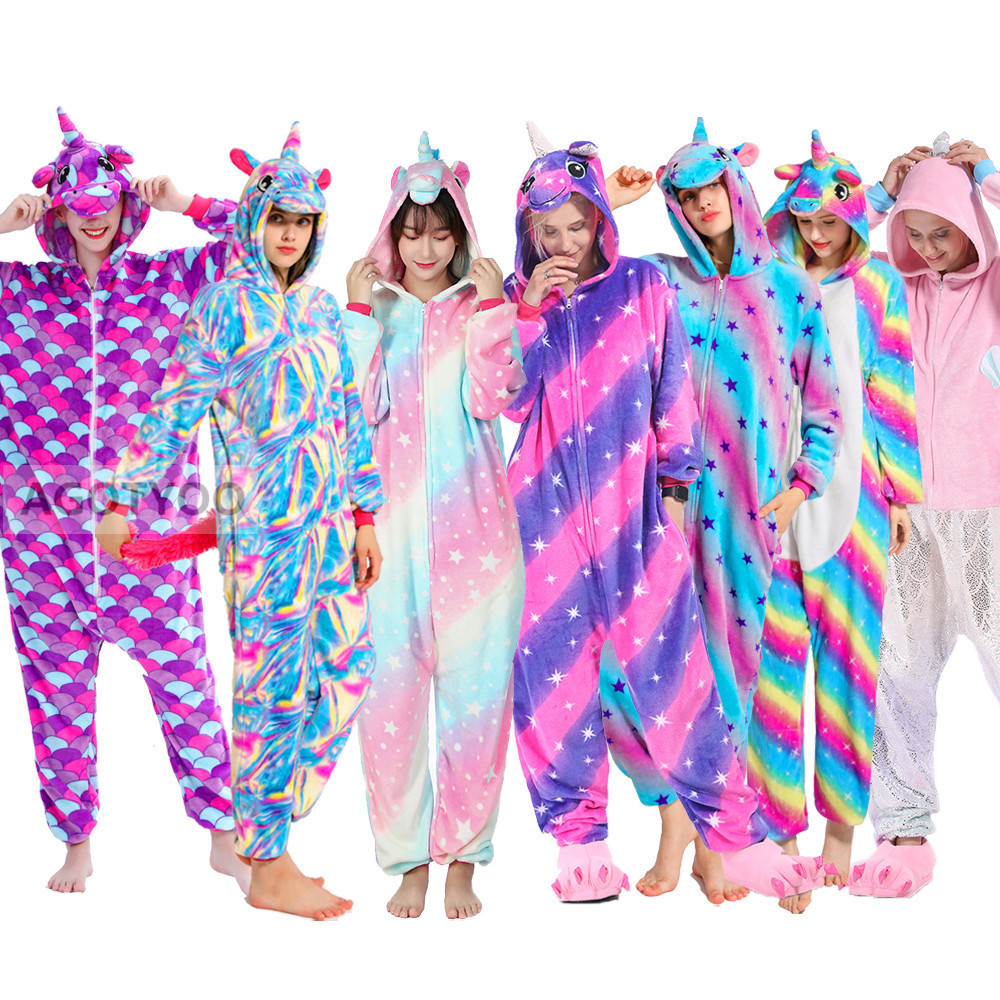 

Women Pajamas Pyjamas Adults Flannel Sleepwear Homewear Kigurumi Unicorn Stitch Panda Tiger Cartoon Animal Pajama Sets Pijamas 201113, Star sky tianma fl