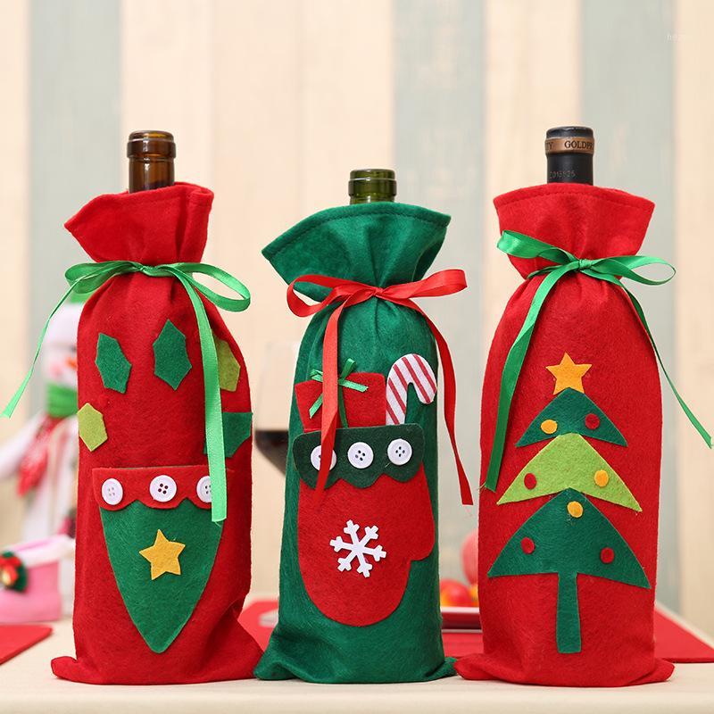 

2PCS 13x33cm Red Green Christmas Wine Bottle Bags Xmas New Year Party Supply Children Candy Chocolate Gift Bags Holders1