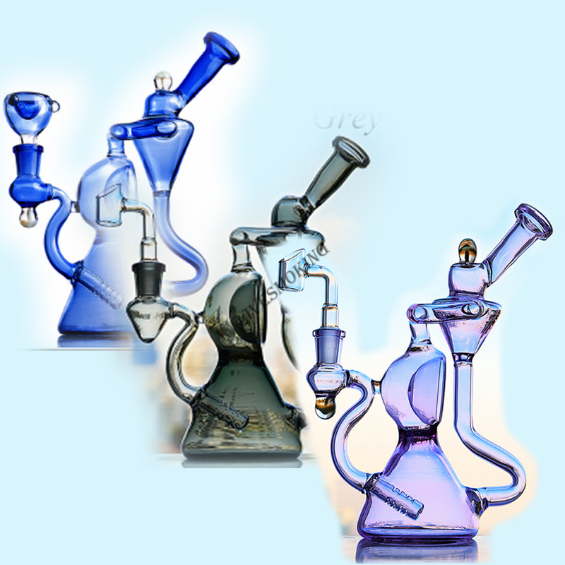 

Blue Beaker Bong Ball Perc Recycler Dab Rig 14mm Banger Glass Water Bong with Balls Free Shipping