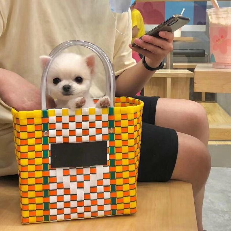 

Hot Summer Beach Basket Patchwork Striped Hand Knitted Color Casual Women Handbag Totes Trend Fashion PVC Bag, Blue