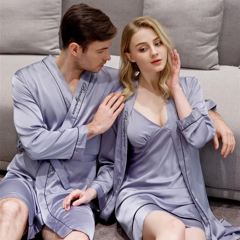 

Autumn Pajamas For Couple Pyjamas Silk Bridesmaid Robes Dressing Gown Ladies Sling Nightdress Nightgown Women And Men Sleepwear