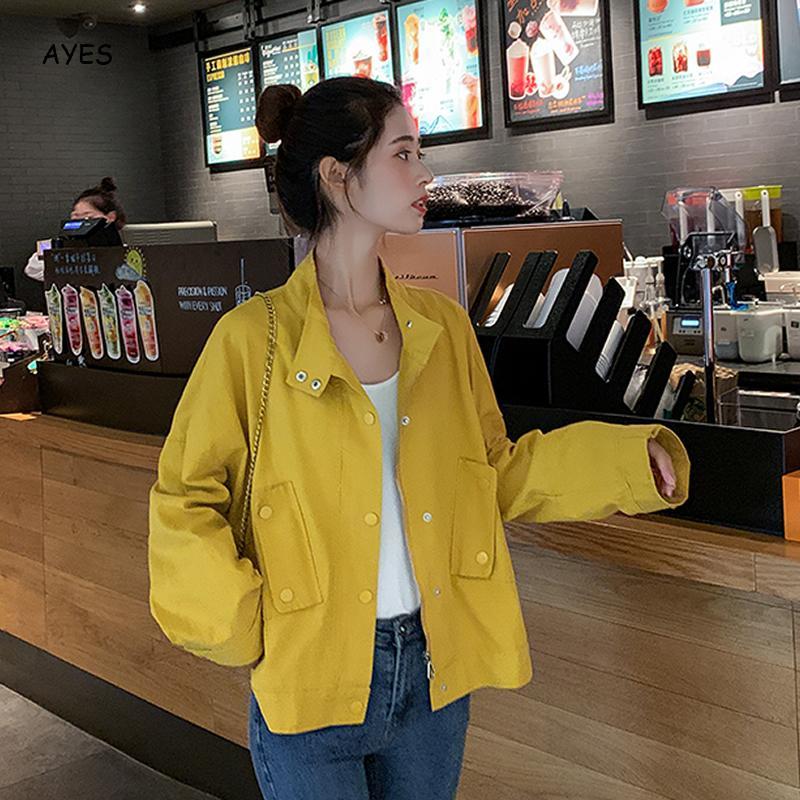 

2020 Autumn Korean Style Women Long Sleeve Oversize Shirt Jacket Yellow Shirt Jacket Harajuku Ladies Button Pink Coat Streetwear