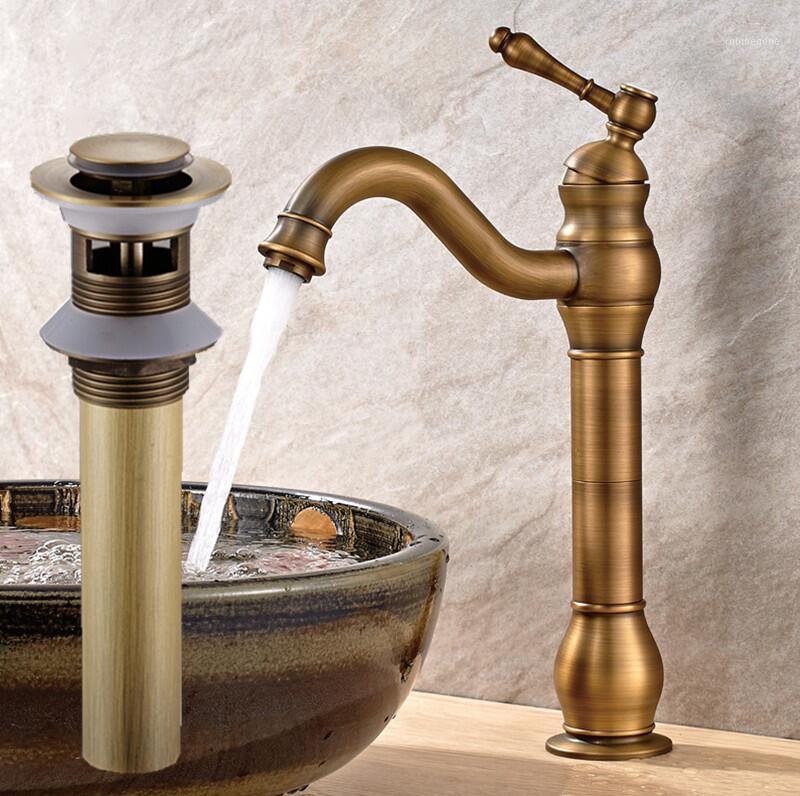 

Free shipping Antique bronze high copper bathroom basin faucet single handle hot and cold water European style1
