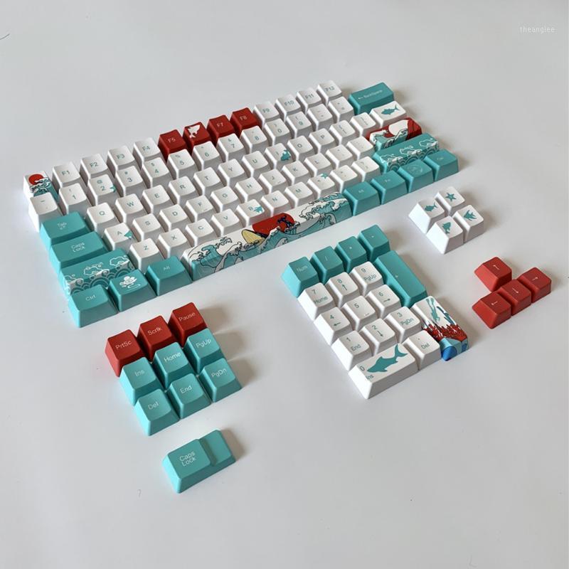 

Japanese Style Coral Sea Design Blue White Red Keycaps For Cherry Switch Mechanical Gaming Keyboard OEM Sublimation PBT Keycap1