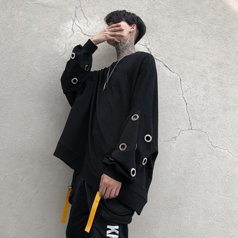 

2021 Outono Dos Homens Personalidade De Grandes Dimenses T-shirt Hip Hop Camisas Men Casual Streetwear Hoodie Traje Do Estgio Wat1, Black