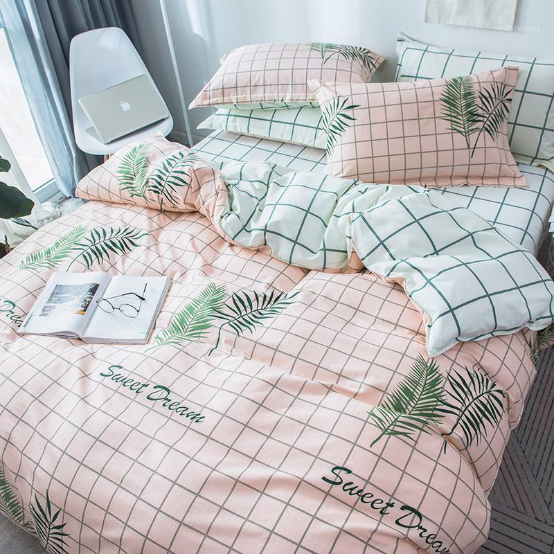 

100% Cotton Plaid Pink White Soft 4-Piece Quilt 4pcs Bedding Set  Queen Luxurious Pillow Cases Sheets Covers Gray1, Type9