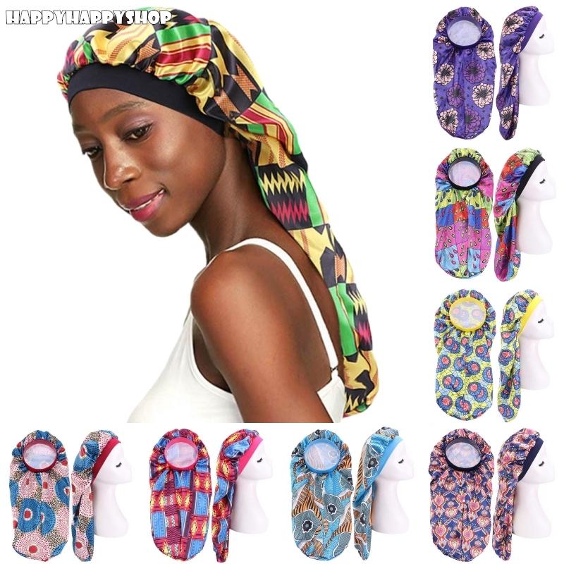 

Fashion Long Cylindrical Bonnet Satin Night Sleep Cap Hair Care Chemo Cancer Hat Muslim African Printed Elastic Turban Headwear, Color6