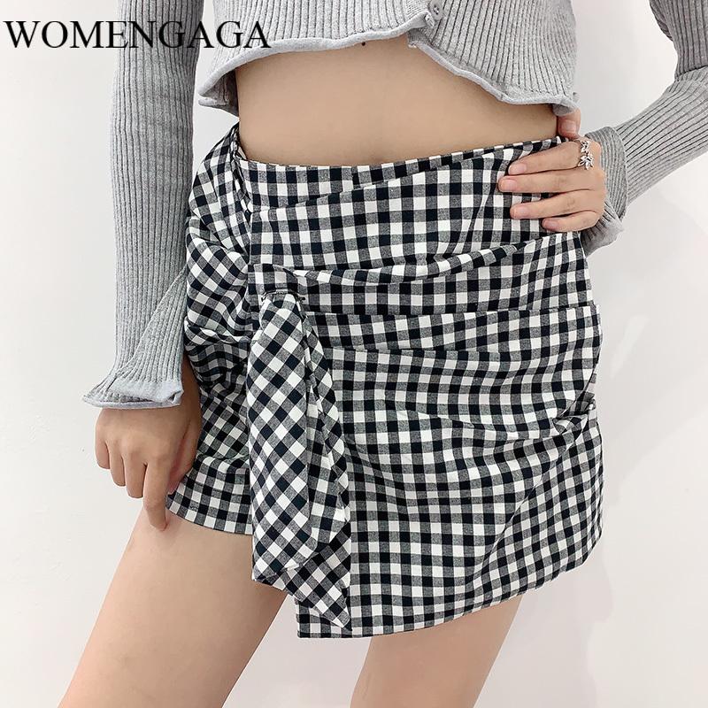 

European Fashion Retro Plaid Color Matching High Waist Straight Shorts Female Girl Tide Cotton Loose Casual Vintage UO15, Black