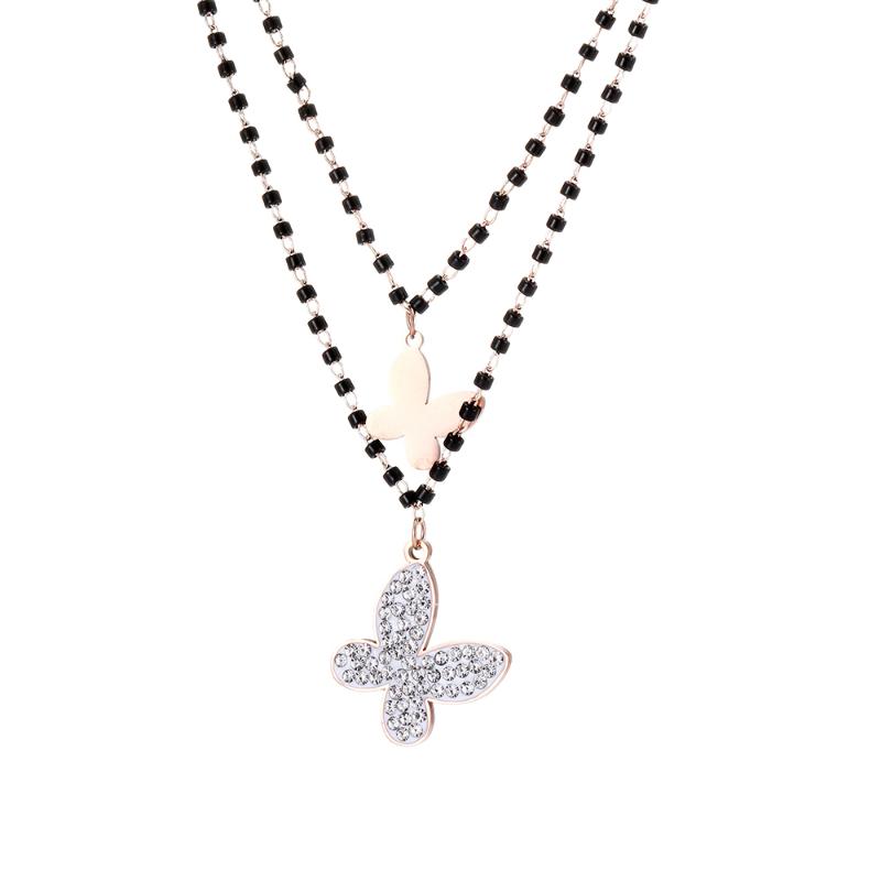 

Pendant Necklaces Butterfly Necklace Bohemia Trendy Crystal Double Layer Beaded Chain Stainless Steel Jewelry For Women Wedding Party Gift