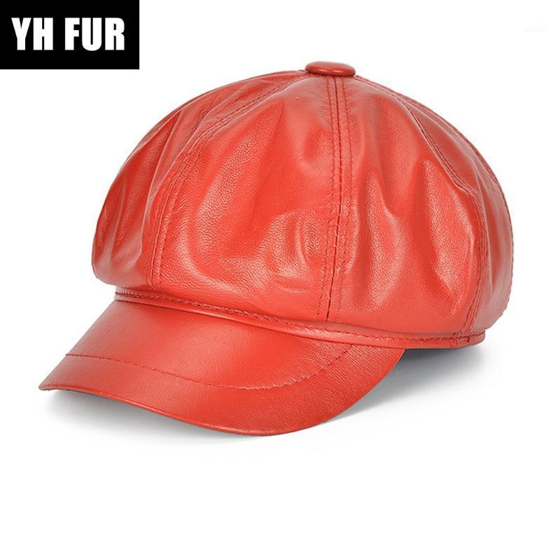 

Fashion Trend Cute Ladies Real Sheepskin Hat Outdoor Retro Creative Octagonal Painter Hat Men's first Layer Real Sheepskin1, Red