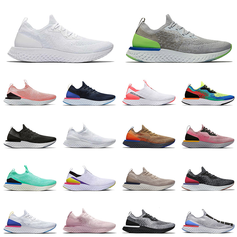 

All White 2021 EPIC React Fly Knit Running Shoes V1 V2 mens womens Sport Grey Volt Pink Pewter Plum Blue Trainers Outdoor Sneakers, 3 36-45 black white